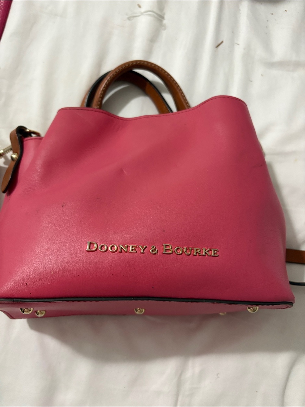 Dooney & Bourke Hot Pink Leather Satchel with Brown Handles